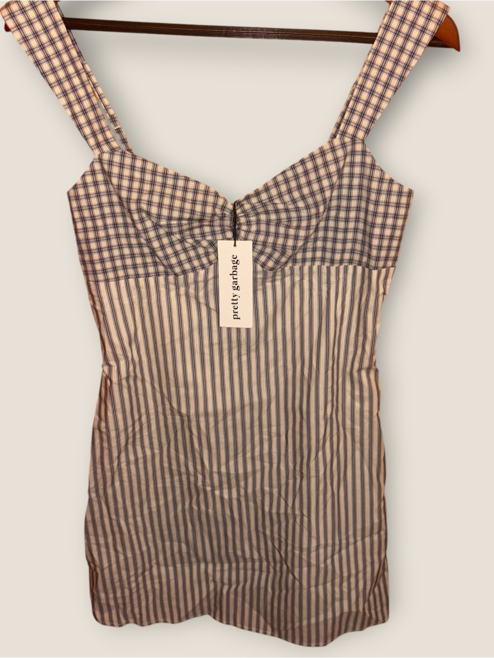 NWT Pretty Garbage Cotton Blue & White Striped Preppy Mini Dress